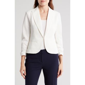 Amanda + Chelsea Notch Lapel 3/4 Sleeve Pique Knit Blazer in Ivory at Nordstrom Rack, Size Large