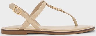 Charles & Keith Trifina Metallic-Accent Thong Sandals