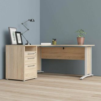 Dmora Scrivania Alfango, Scrittoio multiuso, Tavolo per ufficio porta pc, Piano di lavoro, 159x151 h75 cm, Quercia e Bianco - Dmora