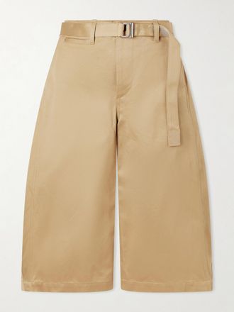 sacai Pantaloni Barrel Cropped In Twill Di Cotone Con Cintura - Neutri
