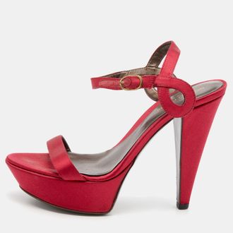 Sergio Rossi Fuchsia Satin Ankle Strap Platform Sandals