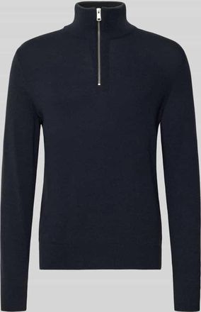 Marc O'Polo Regular Fit Troyer Baumwoll-Schurwoll-Mix in Marine, Größe XXL