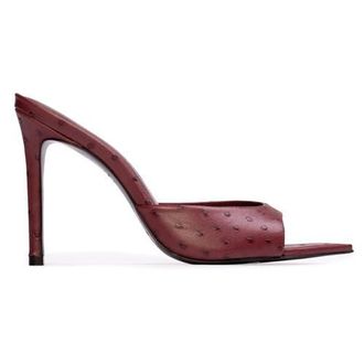 Black Suede Studio Brea Ostrich Mule in Ruby Ostrich Leather at Nordstrom, Size 38.5 Eu