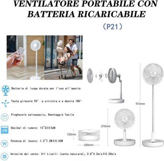 Trade Shop Trade Shop - Ventilatore Portatile P21 Batteria Ricaricabile Salvaspazio Pieghevole Silenzioso