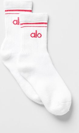 Alo | Half-Crew Throwback Socks in White/Candy Red, Size: Medium