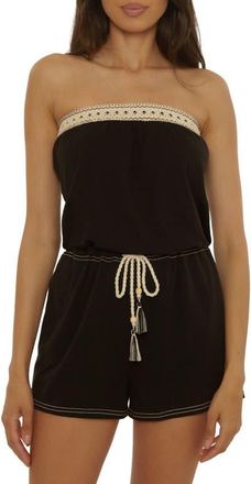 Lucky Brand Laguna Tie Waist Strapless Cover-Up Romper in Black at Nordstrom, Size Medium