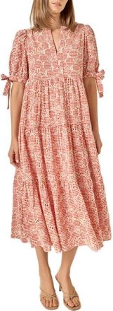 English Factory Embroidered Midi Dress in Red/cream at Nordstrom, Size X-Small