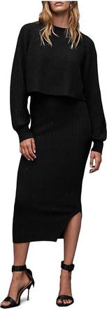 AllSaints Margot Crew Dress Womens Clothing Black 1 : XS, Wool