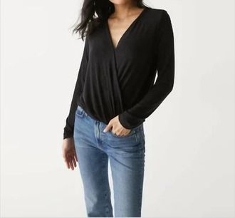 Michael Stars Janet Tahoe Jersey Surplice Top In Black