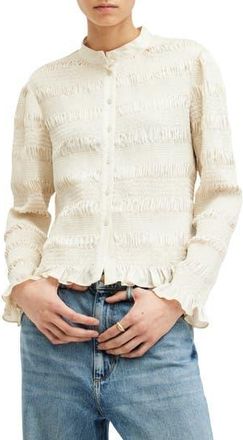 AllSaints Meg Smocked Button-Up Shirt in Sand Beige at Nordstrom Rack, Size 2 Us / 6 Uk