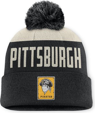 Nike Pittsburgh Pirates Cooperstown Peak Nike Mens MLB Cuffed Pom Beanie in White | NB1608COPBB-5JZ