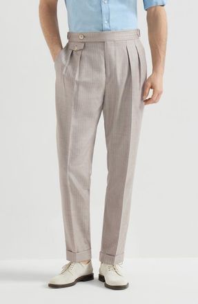 Brunello Cucinelli Trousers with double pleats and tabs in Light Grey at Nordstrom, Size 60 It