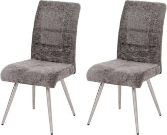 Hhg [nunca Usado] Juego De 2 Sillas De Comedor Hhg-102, Silla De Cocina Sill&oacute;n, Acero Inoxidable Cepillado Tejido/textil Chenilla Oeko-tex, Gris Oscuro