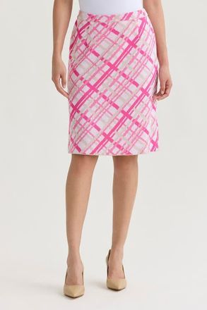 Ming Wang Plaid Knit Straight Skirt in Carmine Rose/pink at Nordstrom, Size X-Large