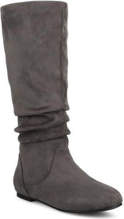 Journee Collection JOURNEE Jayne Ruched Tall Boot in Grey Suede at Nordstrom Rack, Size 12 Regular Calf