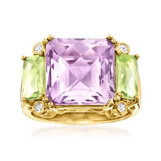 Ross-Simons Amethyst and Peridot Ring With White Topaz in 18kt Gold Over Sterling