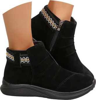 Generic Womens Platform Ankle Boots Fashion Round Toe Classic Fall Winter Dressy Suede Short Boots Slouchy Suede Wide Calf Wedge Heels Casual Comfortable Non 