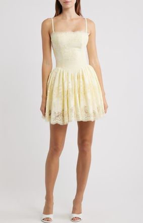 House of CB Chloe Broderie Anglaise Minidress in Lemon at Nordstrom, Size X-Small