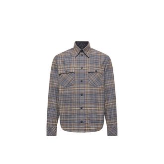 Moncler Moncler Cotton Tartan Shirt, Men, Blue, Size: Xl