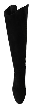 Dolce & Gabbana Womens Black Suede Knee High Flat Boots Shoes