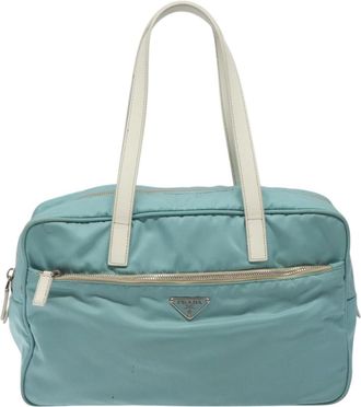 Prada Vintage Handbag Tessuto Blue Nylon Handbag (Pre-Owned)