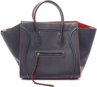 Celine Navy Red Color Leather Handbag Tote Bag (Pre-Owned)