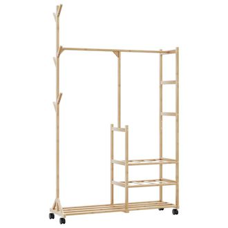 vidaXL Appendiabiti Con Ripiani E Ruote 100x38x175,5 Cm In Bamb&ugrave; - Vidaxl