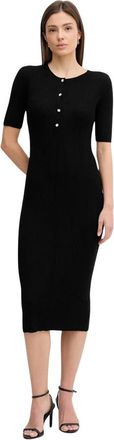 DKNY Button Rib Dress - Dames - Casual kleedjes - Zwart - L - Kleedjes