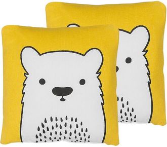 Beliani Conjunto De 2 Cojines Para Ni&ntilde;os Almohadas Oso De Tela Amarilla Con Relleno Infantil Suave Waranasi