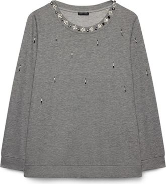 Fiorella Rubino M&eacute;lange Viscose Sweatshirt met Strass en Parels - Dames - Sweatshirts - Grijs - M - Denim - Hoodies & sweatvesten