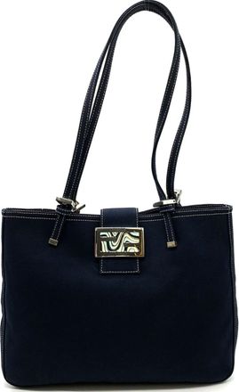 Fendi Navy Canvas Shoulder Bag Tote Bag (Pre-Owned)
