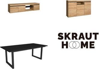 Skraut Home Set di mobili per il soggiorno, Tavolo 200 Nera piedi u 10 commensali, Mobile tv 160, Madia / Credenza 140, Rovere e Nero, Stile industriale - Skraut