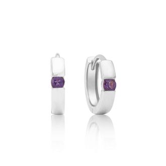 MAX + STONE 14k Yellow or White Gold Small Round Gemstone Huggie Hoop Earrings