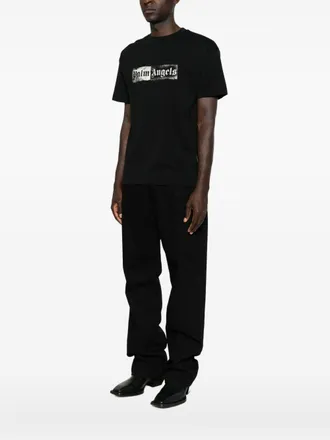 Palm Angels Logo-Print Cotton T-Shirt - Black