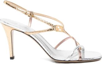 Fendi Fold Mix Ayers Laminato - Dames - Sandalen met hakken - Grijs - 37 1/2 EU - Schoenen