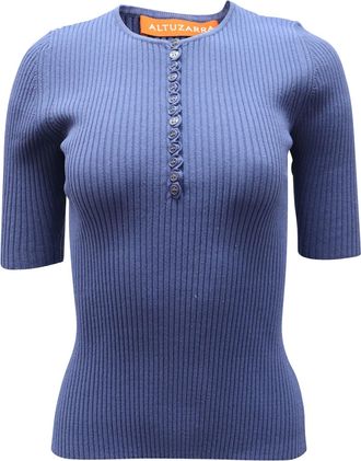 Altuzarra Dory Ribbed-Knit Top in Blue Viscose