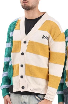Barrow Beige/Yellow Asymmetrical Striped Wool-Blend Cardigan