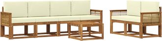 vidaXL Conjunto De Sof&aacute;s De Exterior 7 Uds. Natural Y Crema Poli&eacute;ster Vidaxl