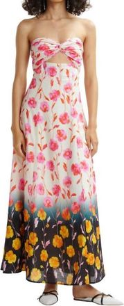 Essentiel Floral Strapless Satin Maxi-Length Dress In Fairy Tale