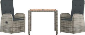 vidaXL Vidaxl - Set Comedor De Jard&iacute;n 3 Piezas Con Cojines Rat&aacute;n Sint&eacute;tico Gris
