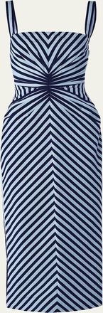 Carolina Herrera Sleeveless Striped Gathered-Waist Midi Dress