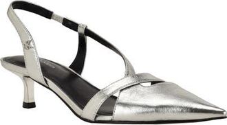 Calvin Klein Arlanna Slingback Pointed Toe Kitten Heel Pump in Silver Metallic at Nordstrom, Size 6.5