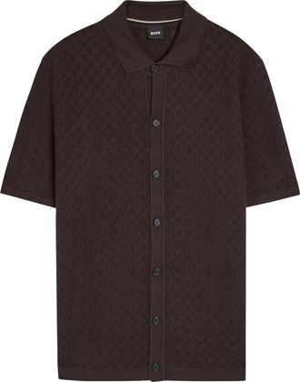 BOSS Boss Nappo Open-knit Cotton Shirt - Dark Brown - XL