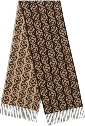 Dr&ocirc;le de Monsieur Donkerbruine Monogram Jacquard Sjaal - unisex - Wintersjaals - Veelkleurig - ONE Size - Wol - Accessoires