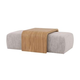 Woodek Mesa de centro de roble macizo con poufs grises