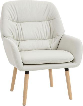 OEM Sill&oacute;n De Sal&oacute;n Moderno Acolchado De Doble Capa Tapizado En Cuero Sint&eacute;tico Patas De Madera 68x74x89 Cm Crema