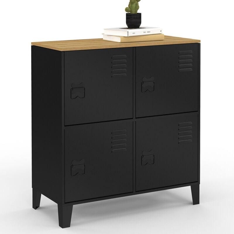 Buffet Salon Et Cuisine Skraut Home – 207x80x37 Cm, 4 Portes, Cheminée électrique LED – Style Moderne