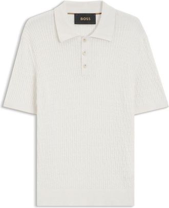 BOSS Cable-knit polo sweater in cotton and cashmere