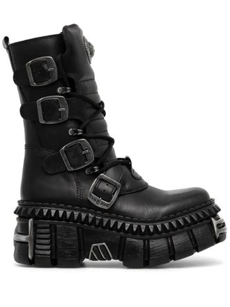 New Rock 80mm buckle platform boots - Black