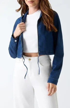 Guess Reese Full Zip Denim Hoodie in Snk1-Brigh at Nordstrom, Size X-Small
